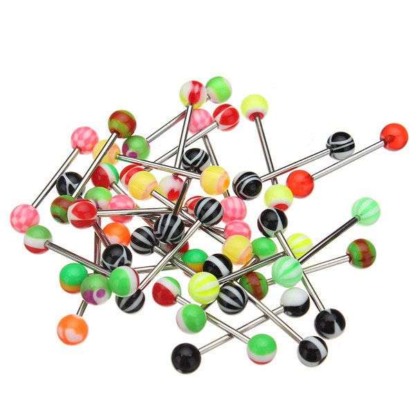 50PCS Mixed Color Tongue Nipple Barbell Bars Rings Body Jewelry Piercing