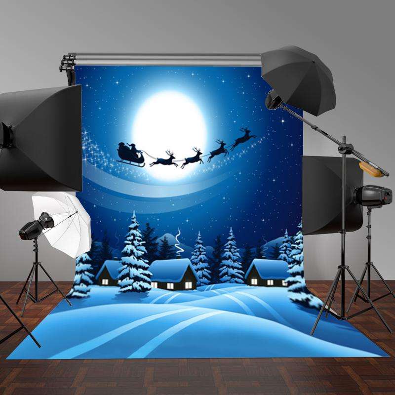 7X5FT Christmas Deer Sled Snow Studio Backdrop Photography Prop Photo Background