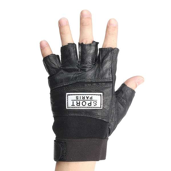 Unisex Half Finger Black PU Gloves Sport Driving Cycling