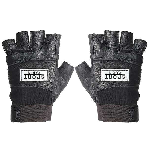 Unisex Half Finger Black PU Gloves Sport Driving Cycling