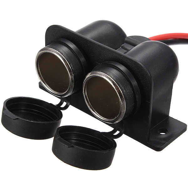 Waterproof Double Dual Female Socket Car Motorbike Cigarette Lighter