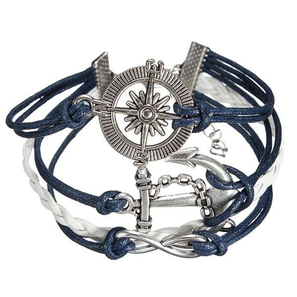 Vintage Anchor Rudder Infinite Symbol Multilayer Leather Rope Bracelet