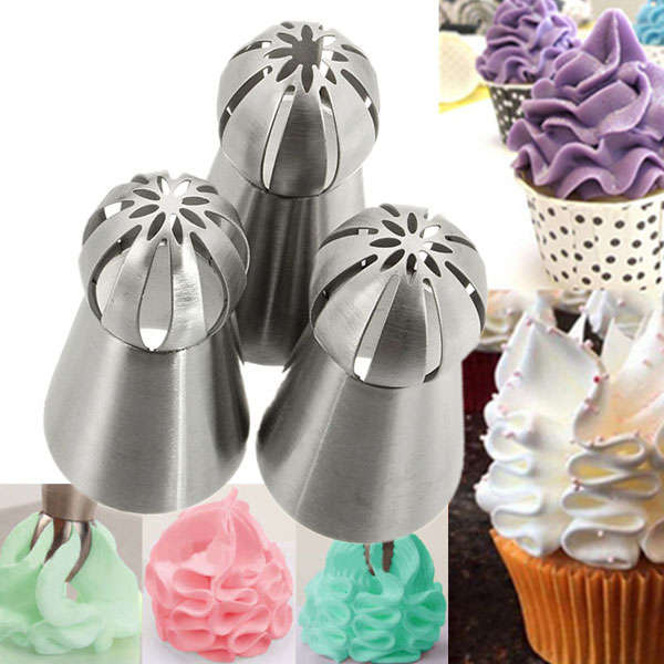 3Pcs Sphere Ball Stainless Steel Russian Icing Piping Nozzle Pastry Cupcake Tip Cake Decorating Tool