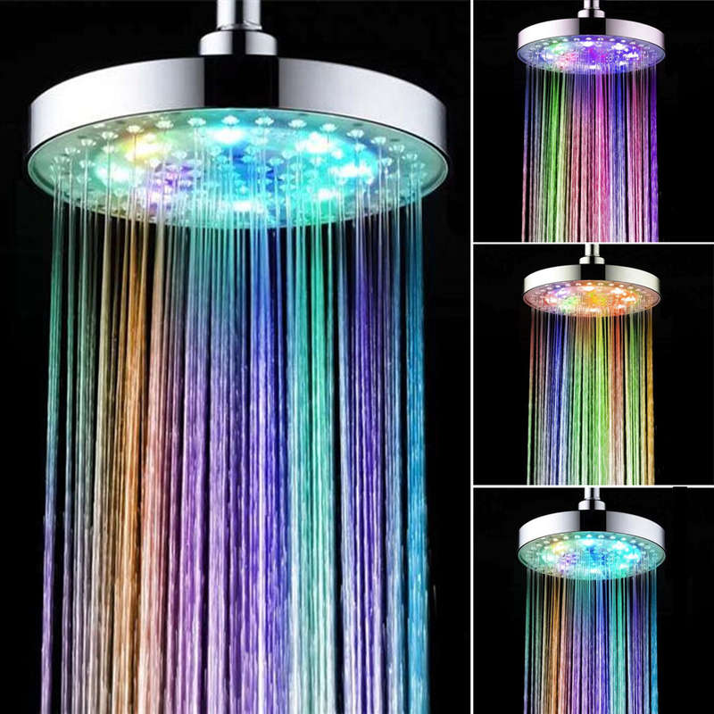 8 Inch 7 Colors Automatic Changing Round Top LED Light Shower Head Bathroom