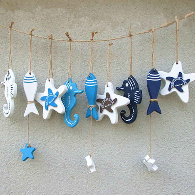 Mediterranean Style Wooden Fish Star Dolphin Hanging Nautical Decor Boat Ship Beach Wall Ornament