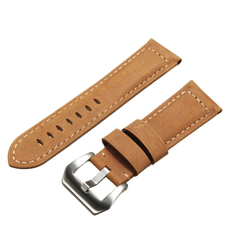 Mens Leather Watch Band Strap 22 24mm Dark / Light Brown for Panerai iWatch -* 22mm | Dark Brown