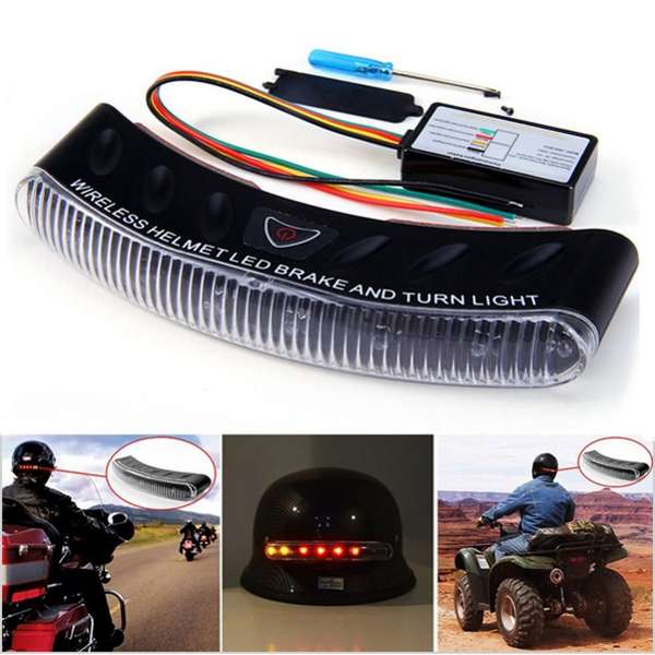 12V 8 LEDs Wireless Motorcycle Helmet Brake Light Turn Signal Warning Racer Lamp
