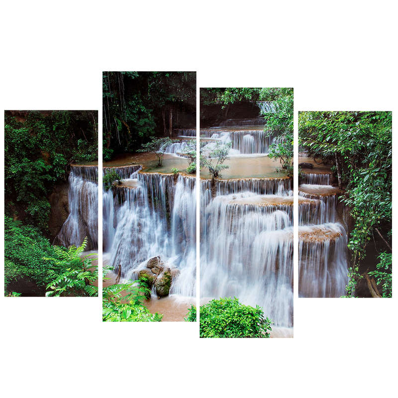 4 Cascade Waterfall Woods Scene Canvas Painting Decorative Wall Picture Home Decoration