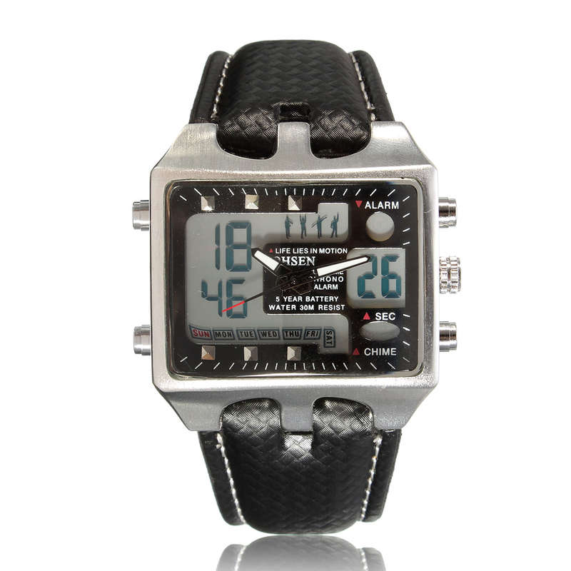 OHSEN AD0930 Men Analog Digital PU Leather Fashion Wrist Watch