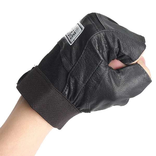 Unisex Half Finger Black PU Gloves Sport Driving Cycling