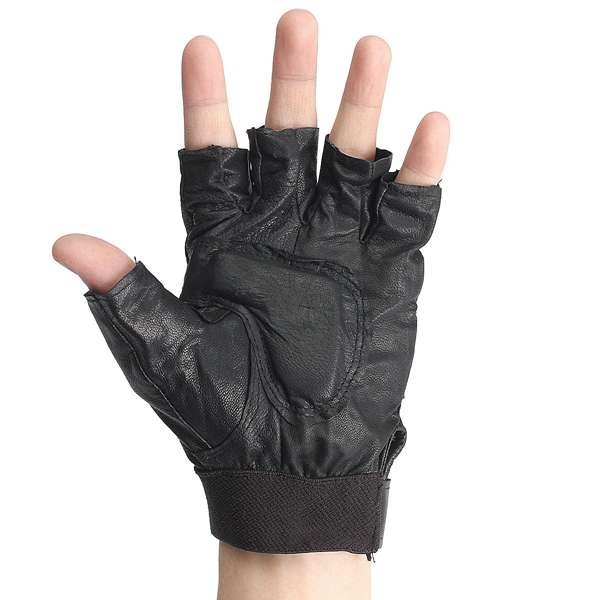 Unisex Half Finger Black PU Gloves Sport Driving Cycling