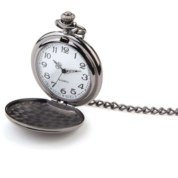 Casual Smooth Polish Case Chain Analog Necklace Unisex Pocket Watch