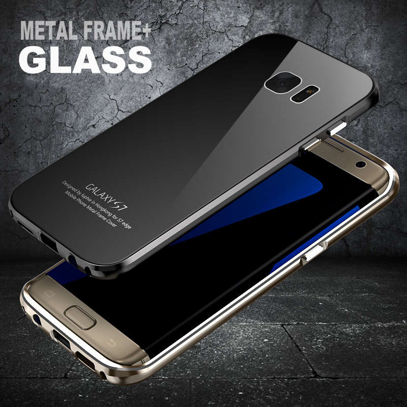 Luphie Ultra-thin Aluminum Metal Frame+Tempered Glass Back Cover Case for Samsung Galaxy S7/S7 Edge