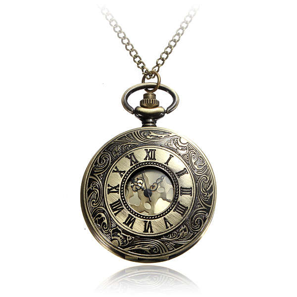 Retro Steampunk Style Pocket Watch Roman Numerals Chain Watch