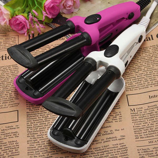 200V Professional 3 Barrel Curling Iron Wavy Styling Hair Curler Salon Tool