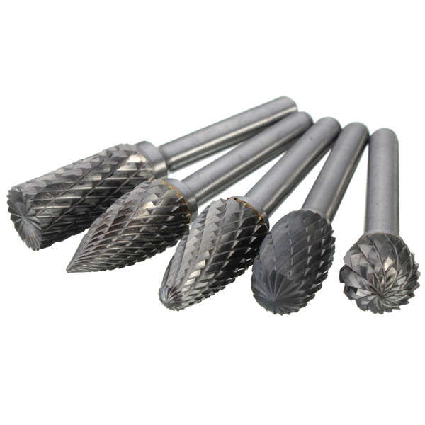 Drillpro 5pcs 12MM Head Tungsten Carbide Rotary Point Burr Die 6mm Shank For Rotary Drill