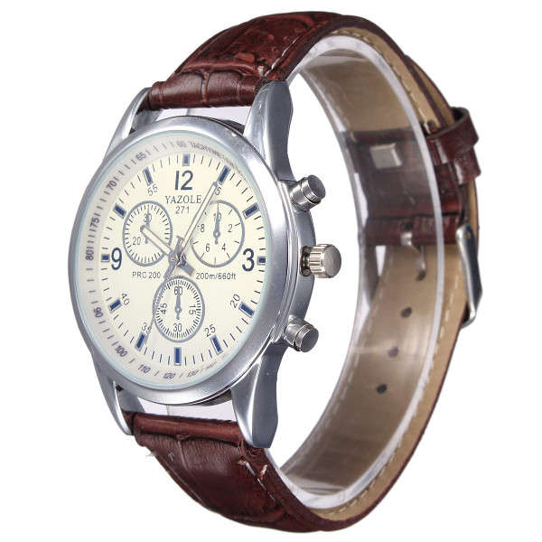 YAZOLE 271 white dial and brown band watch view
