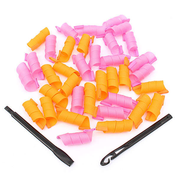 36Pcs 25cm Magic Hair Styling Spiral Curlers Rollers With 2 Hooks