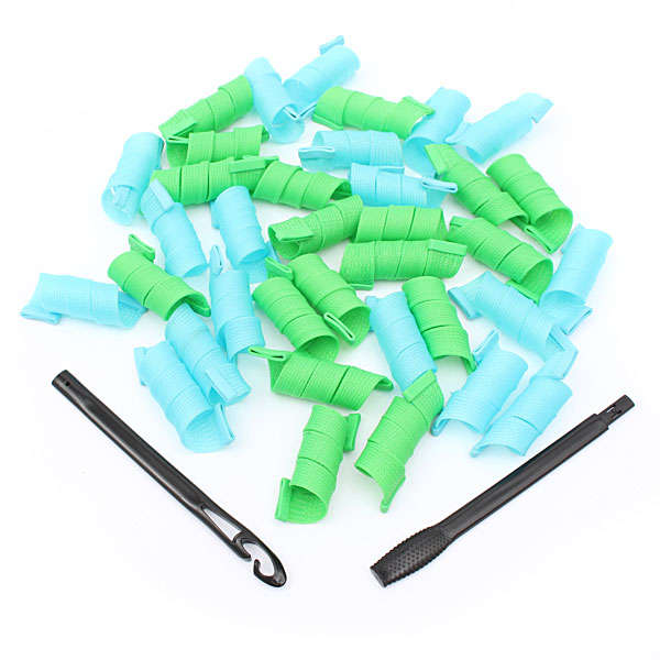 36Pcs 25cm Magic Hair Styling Spiral Curlers Rollers With 2 Hooks