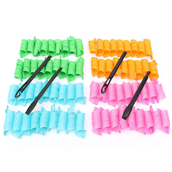 36Pcs 25cm Magic Hair Styling Spiral Curlers Rollers With 2 Hooks