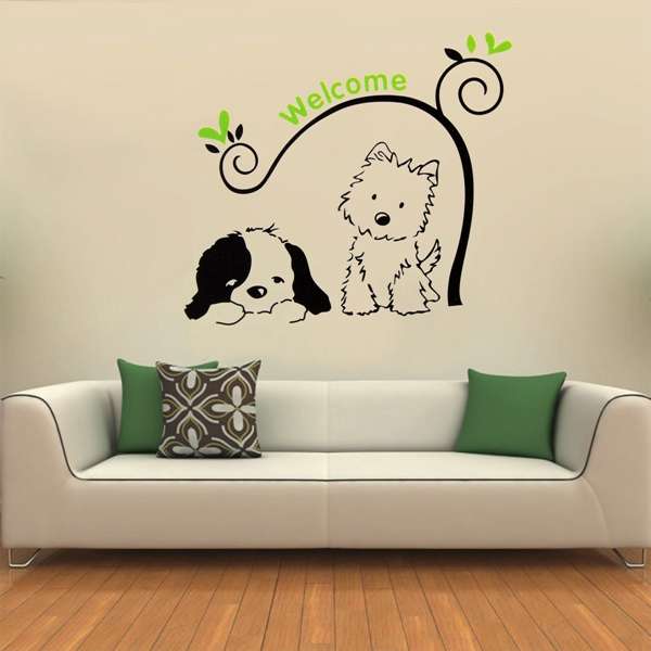 Cat Dog Welcome Wall Stickers Removable Wall Decal Stickers Home Decor