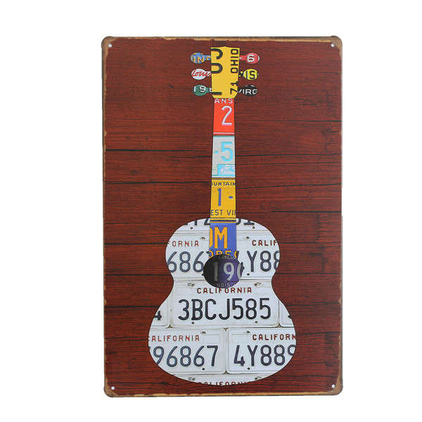 Guitar Sheet Metal Drawing Retro Metal Pub Club Tavern Cafe Shop Poster Sign Tin Decor