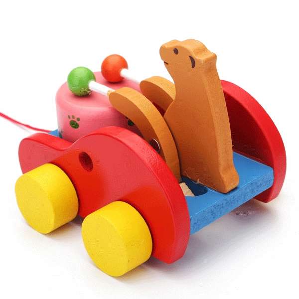 Baby Children Winnie Drum Tractor Pull Bear Wooden Toys