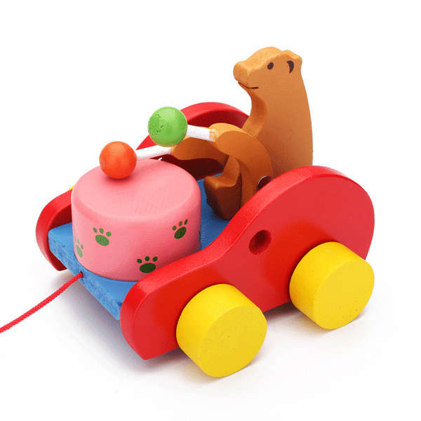 Baby Children Winnie Drum Tractor Pull Bear Wooden Toys