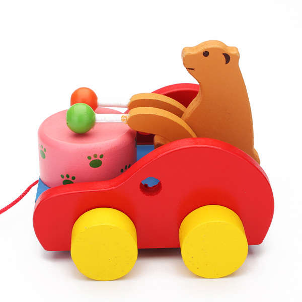 Baby Children Winnie Drum Tractor Pull Bear Wooden Toys