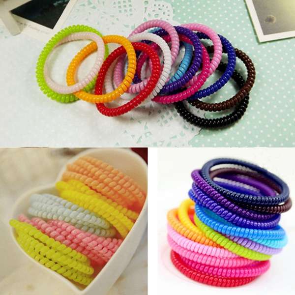 Colorful Elastic Wire Hair Phone Cord Tie Band Hairband 