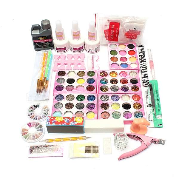 60 Acrylic UV Powder Glitter Glue Nail Art Tool Kit Set