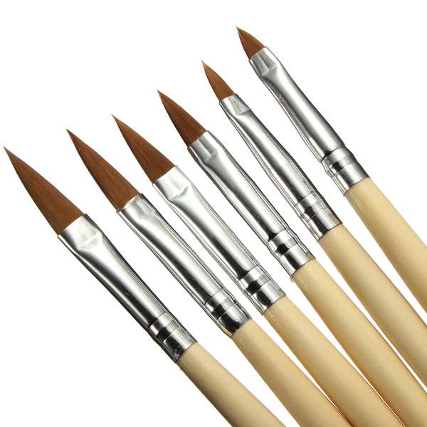 6 PCS Wooden Handle Acrylic Nail Art Kit Brushes Set