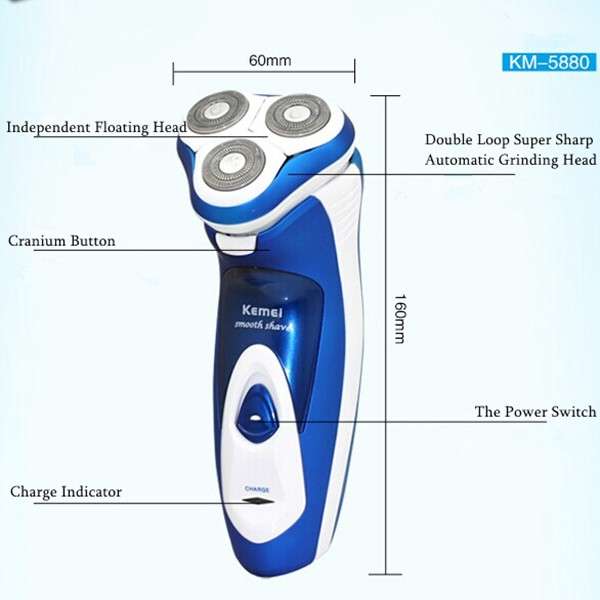 Kemei KM-5880 220V Rotary Electric Razor Rechargeable Shaver