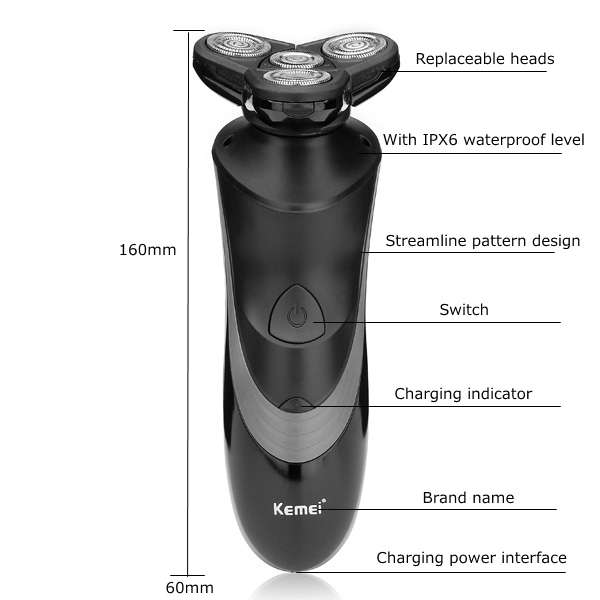 4D Kemei KM-633 4 In 1 Rotary Electric Shaver Washable Razor Clipper