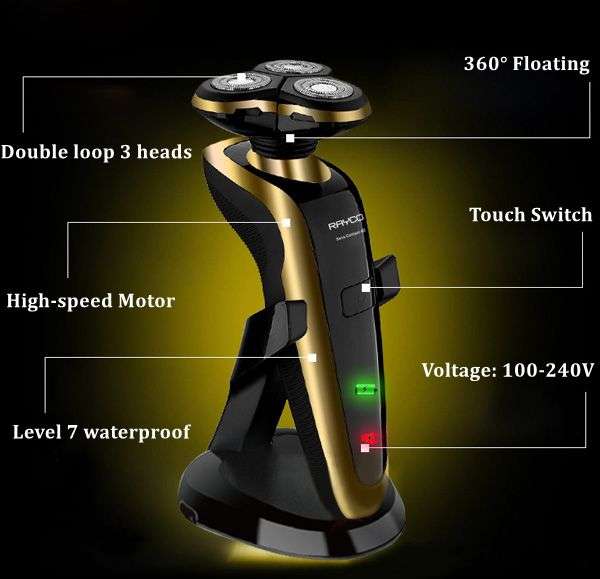 Golden RAYCO1250 Rechargeable Shaver Washable 3 Heads Razor