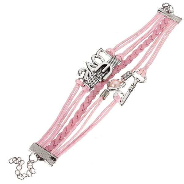 Heart Pearl Key Leather Bracelet