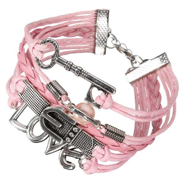 Heart Pearl Key Leather Bracelet