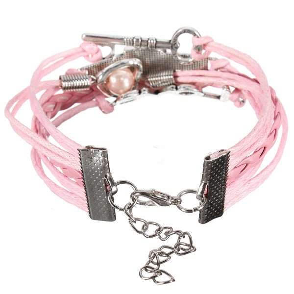 Heart Pearl Key Leather Bracelet