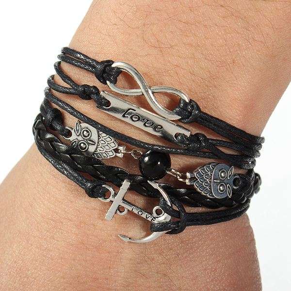 Vintage Owl Infinity Anchor Bracelet