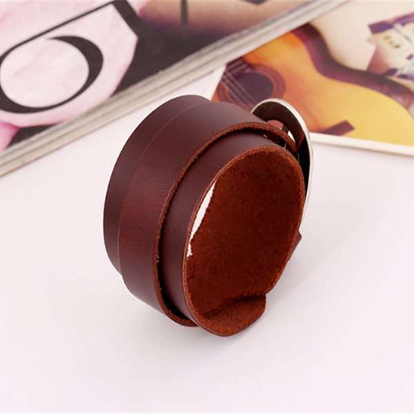 Loop Wide Button Leather Bangle