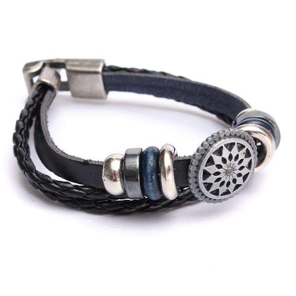 Engraved Braided Charm Leather Bracelet