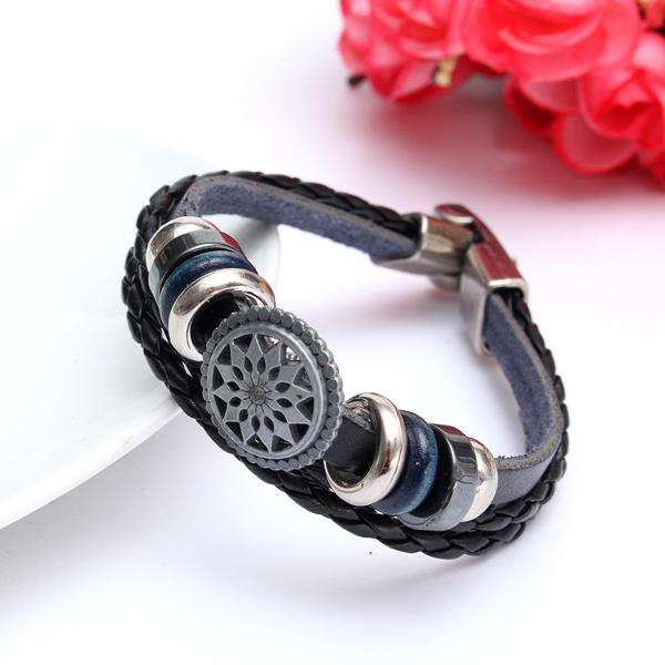 Engraved Braided Charm Leather Bracelet