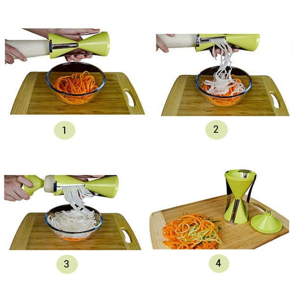 Vegetable Spiral Slicer Peeler Redesigned Handle 4 Blade Veggie Julienne Slicer Cutter