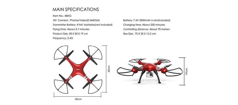 Syma X8HG 2.4G 4CH 6Axis FPV Wifi With 0.3MP HD Camera RC Quadcopter