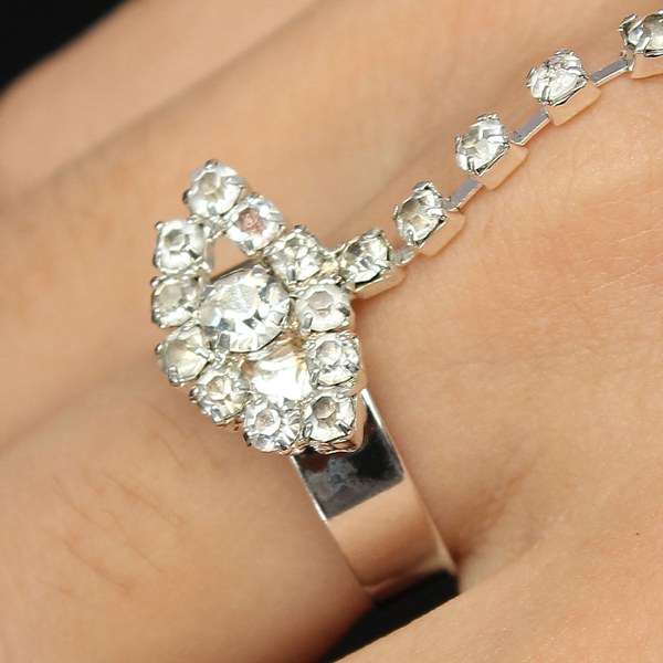 Silver Plated Leaves Rhinestone Bracelet