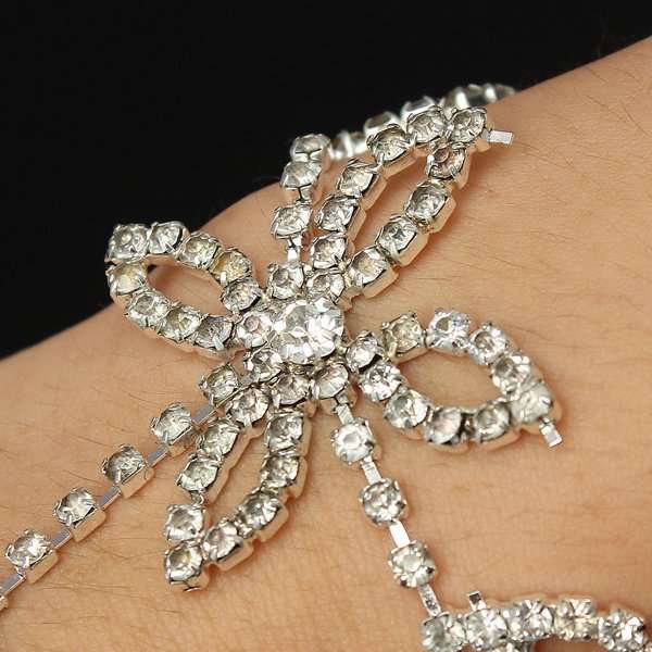 Leaves Rhinestone Ring Bracelet