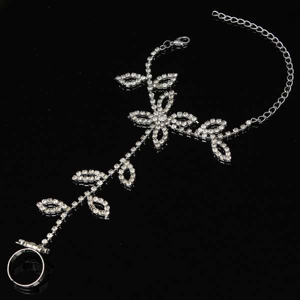 Leaves Rhinestone Ring Bracelet