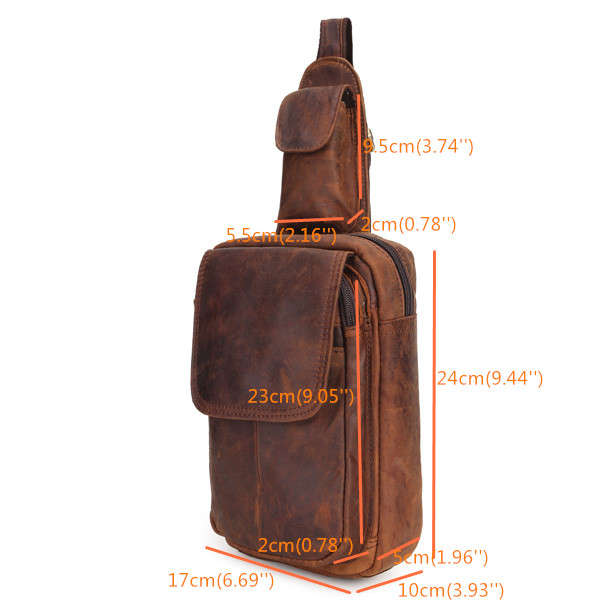 Vintage Retro Genuine Leather Cowhide Men Chest Bag Shoulder Bag