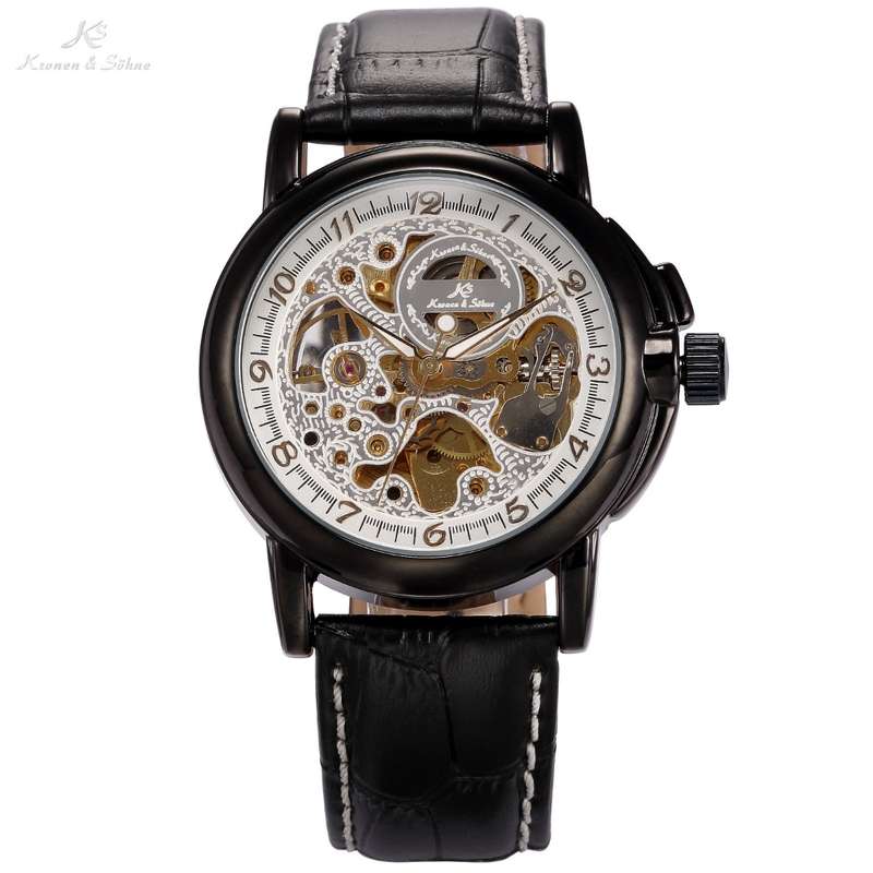 KRONEN & SOHNE Ionized Black SKELETOR Leather Watch BRAND NEW BOXED