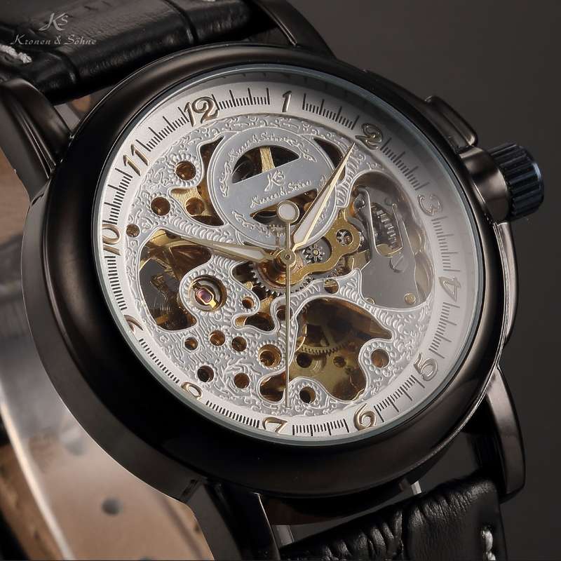 KRONEN & SOHNE Ionized Black SKELETON Leather Watch BRAND NEW *SOLE DISTRIBUTOR*